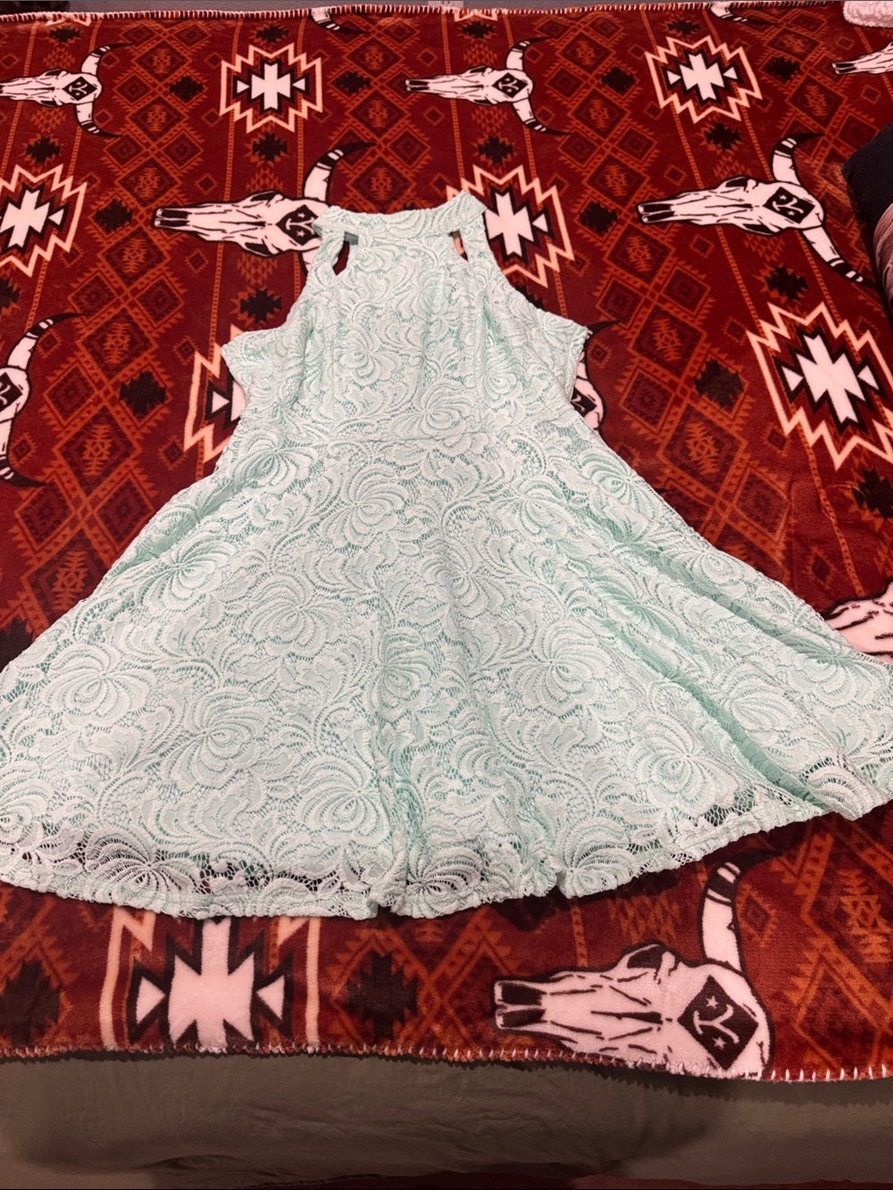 City Triangles Mint Lace Halter Skater Dress
